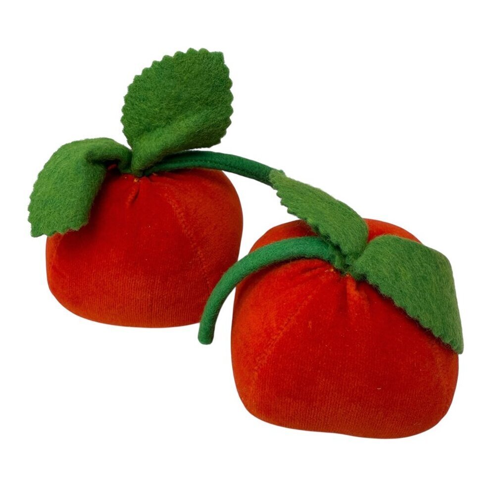 Vintage Velvet Fruits Set of 2 Tomatoes Red Plush Decor Retro Shabby Chic